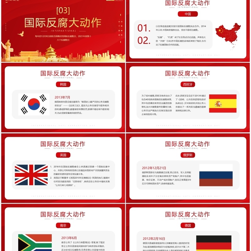 简约红金色国际反腐败日宣传介绍PPT模板