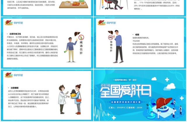 蓝色卡通全国爱肝日宣传介绍PPT模板 蓝色卡通全国爱肝日宣传介绍PPT模板