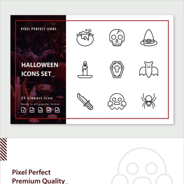25款像素完美万圣节线条艺术图标集Helloween Lineart Icons Set