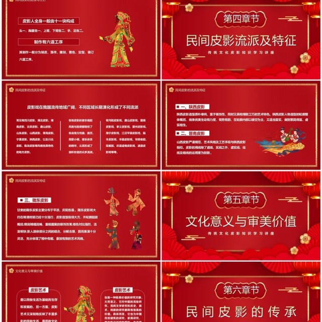 红色中国风传统文化皮影知识介绍PPT模板 红色中国风传统文化皮影知识介绍PPT模板