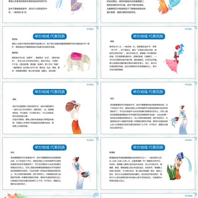 傣族风情泼水节介绍PPT模板 傣族风情泼水节介绍PPT模板