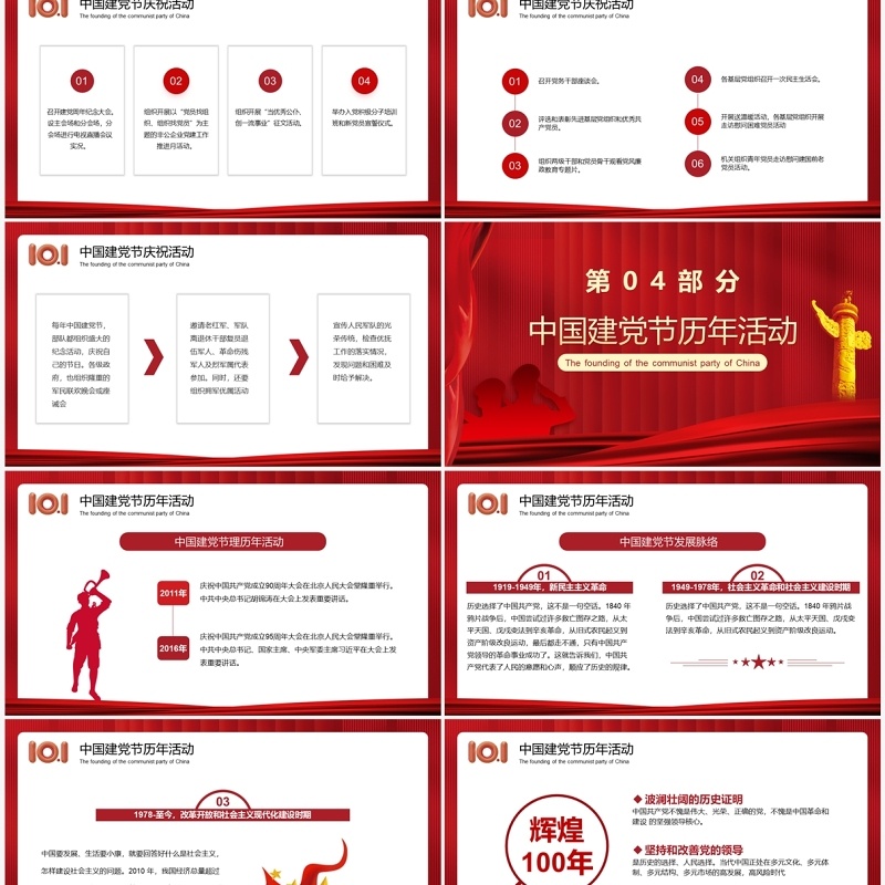 红色简约中国建党日101周年PPT模板