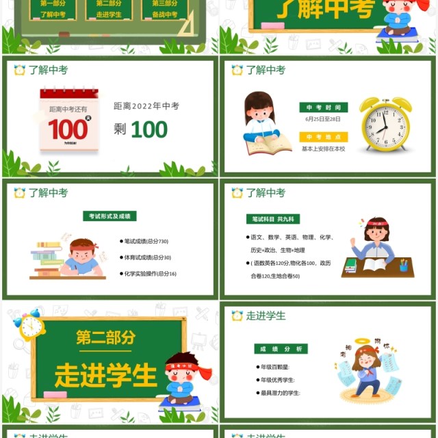 绿色卡通黑板风备战中考初三家长会PPT模板 绿色卡通黑板风备战中考初三家长会PPT模板