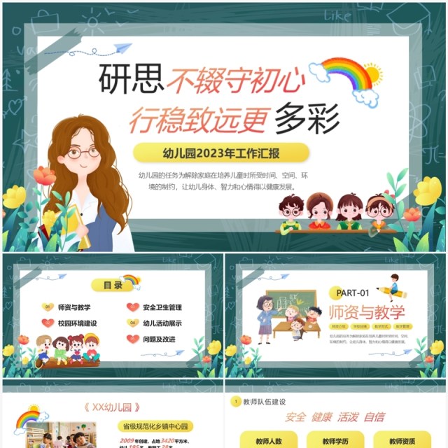 绿色卡通风幼儿园2023年工作汇报PPT模板 绿色卡通风幼儿园2023年工作汇报PPT模板