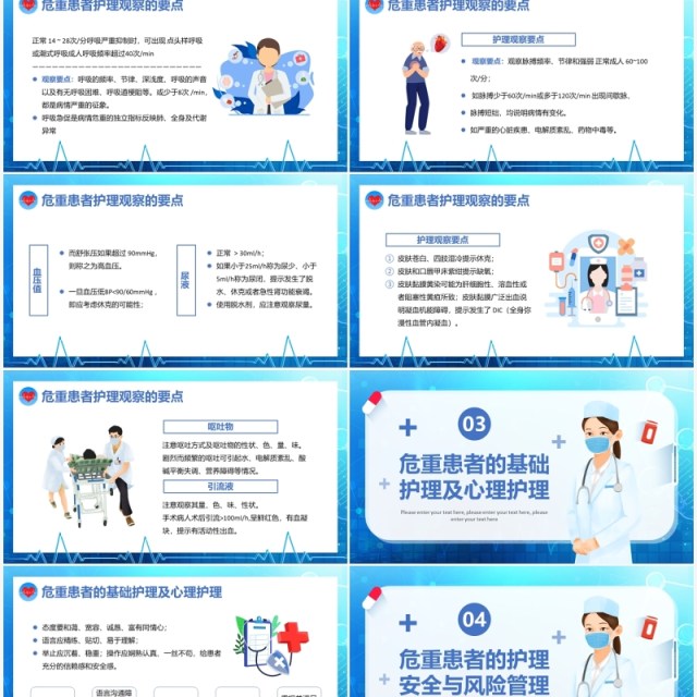 蓝色医疗危重患者护理培训PPT模板