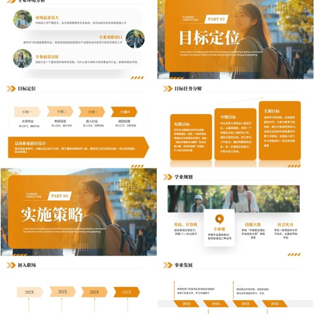 橙色简约风大学生职业规划大赛PPT模板课件