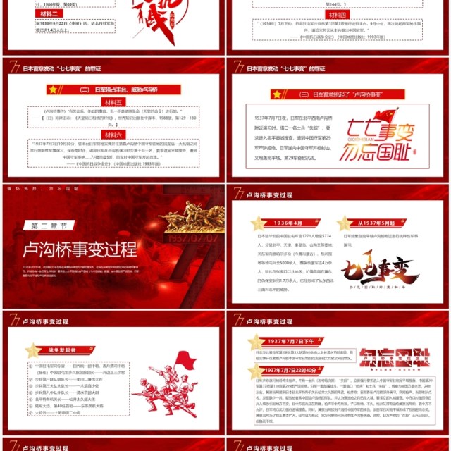 红色党政卢沟桥事变七七事变专题党课学习PPT模板 红色党政卢沟桥事变七七事变专题党课学习PPT模板