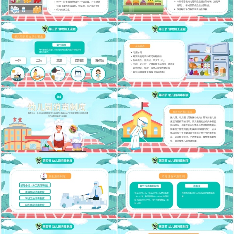 绿色卡通风幼儿园食堂食品安全培训PPT模板
