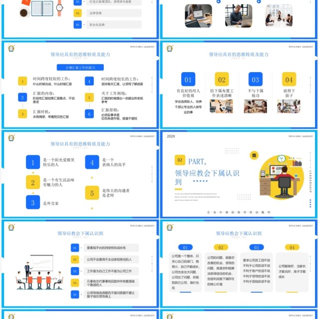 黄蓝简约风可复制的领导力企业培训PPT模板