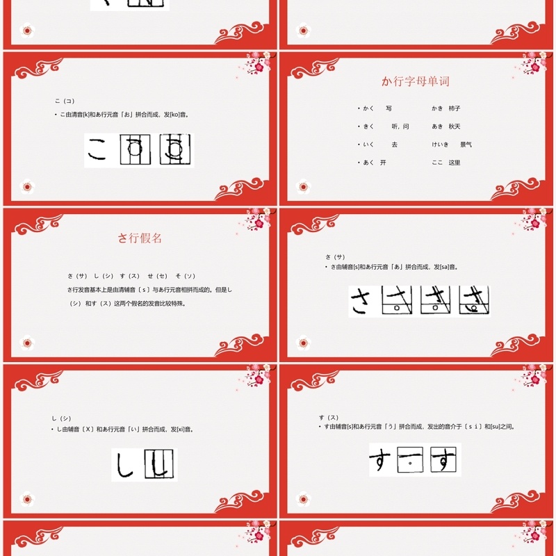 红色日语入门教程日语教学PPT模板