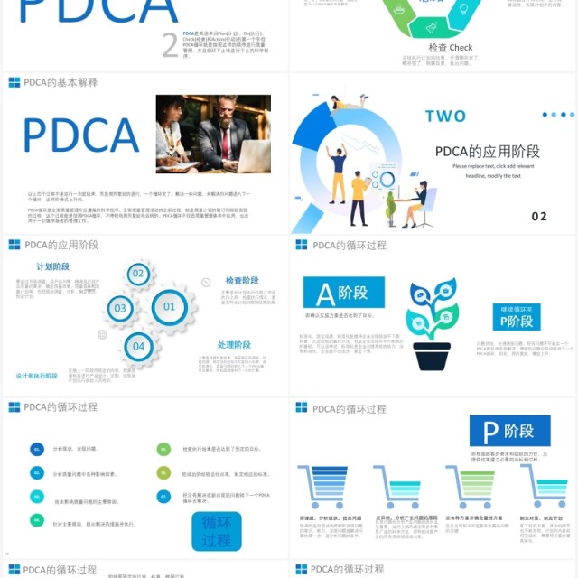 卡通PDCA循环图介绍PPT模板