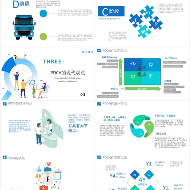 卡通PDCA循环图介绍PPT模板