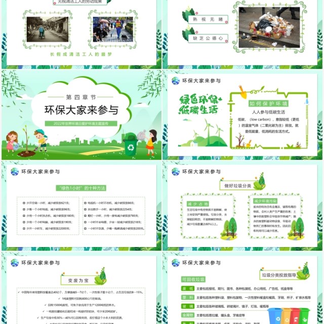 绿色卡通世界环境日介绍宣传PPT模板 绿色卡通世界环境日介绍宣传PPT模板