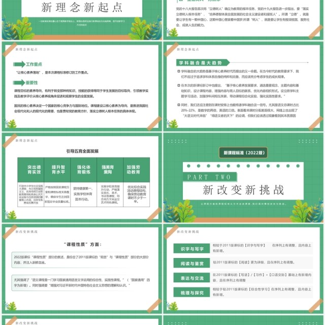 绿色卡通风小学语文新课标解析PPT模板