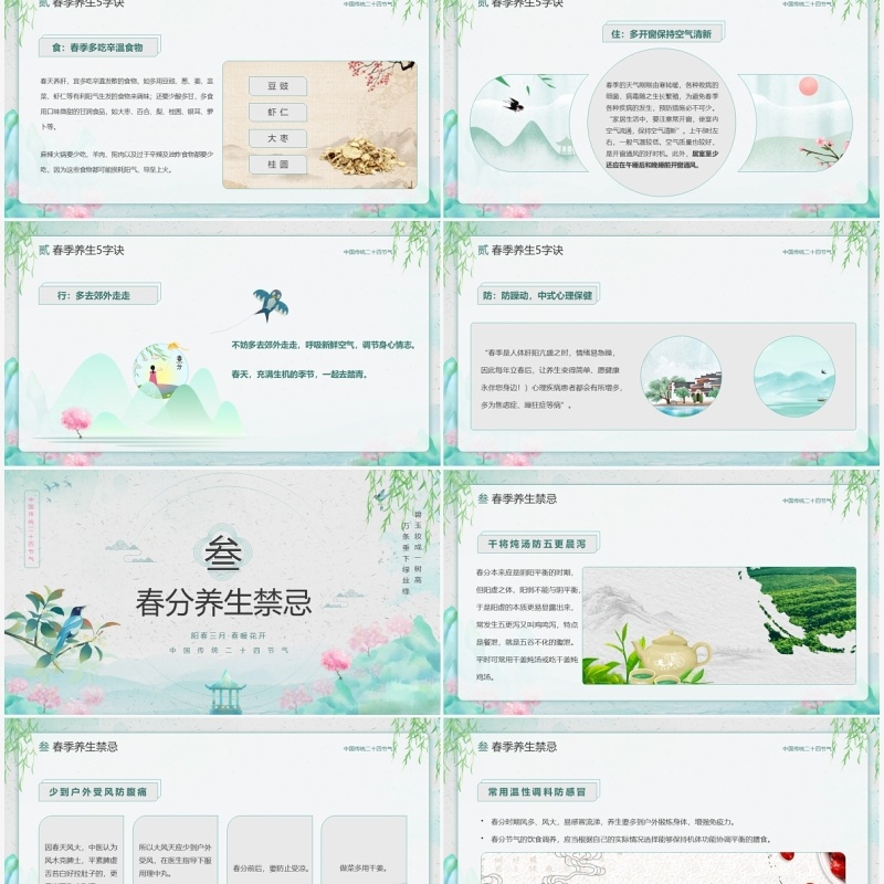 绿色中国风中国传统节气之春分养生PPT模板