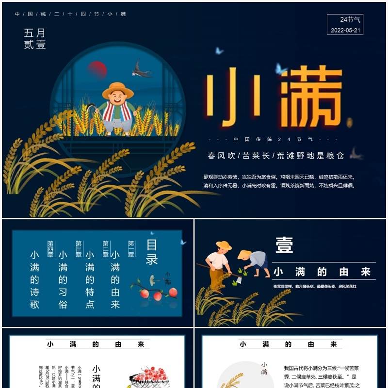 卡通中国风小满节气活动策划PPT模板