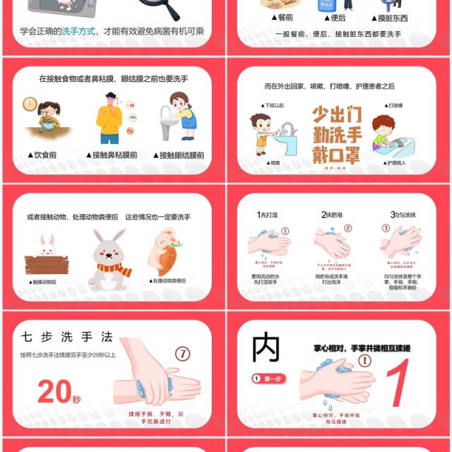 卡通风七步洗手法儿童教育PPT模板 卡通风七步洗手法儿童教育PPT模板