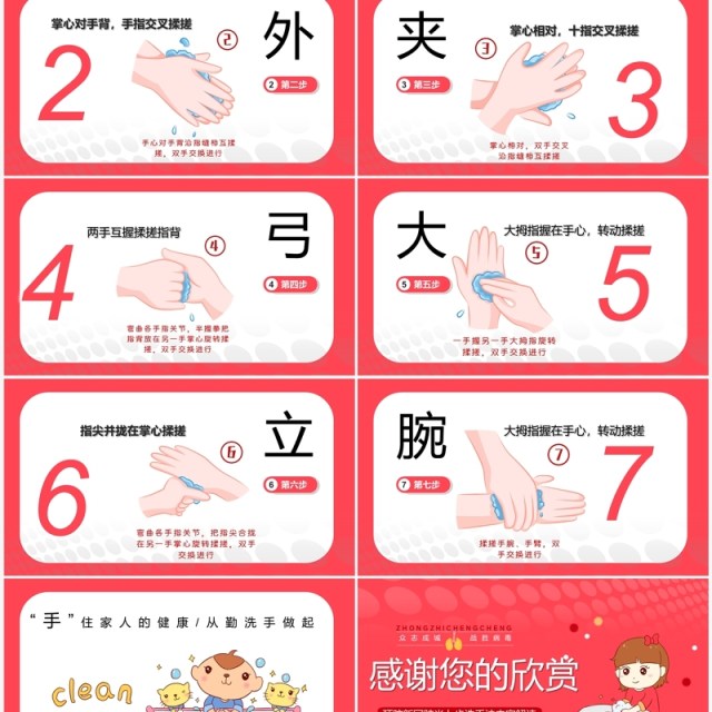 卡通风七步洗手法儿童教育PPT模板 卡通风七步洗手法儿童教育PPT模板
