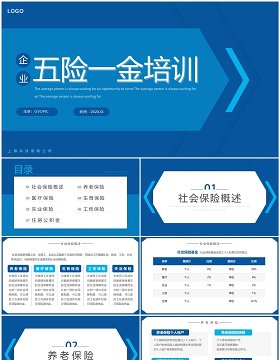 蓝色简约企业五险一金知识培训PPT模板