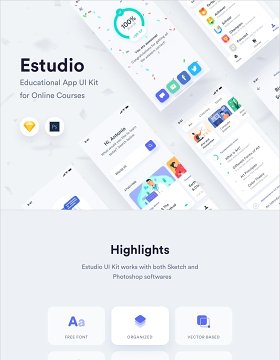 ESTUDIO在线课程教育移动应用UI套件，ESTUDIO移动应用UI套件 Estudio Mobile App UI Kit