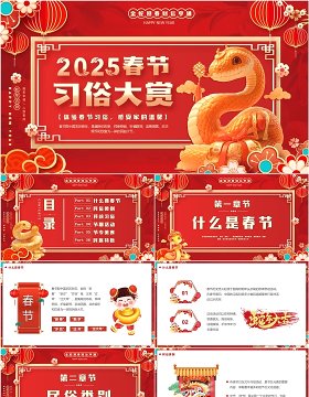 红色中国风2025春节习俗大赏PPT模版