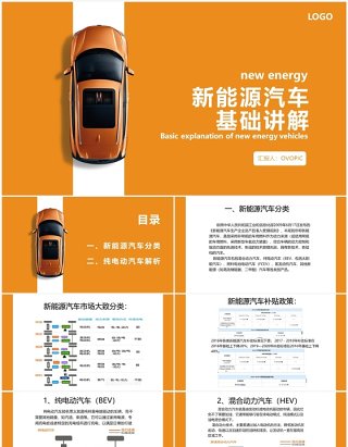 扁平风新能源汽车专业体系知识讲解PPT模板