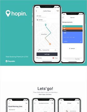 50 +高级屏幕多功能的工具包，河滨乘坐预订UI工具包 Hopin Ride Booking UI Kit