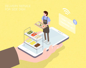未来智能配菜服务生活场景扁平2.5D插画网页UI插图APP设计AI矢量设计素材