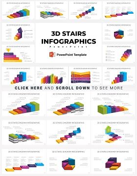 3D立体楼梯阶梯增长PPT信息图表20种配色全套矢量
