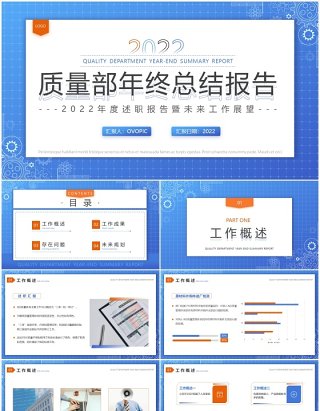 蓝色简约生产质量部年终工作总结报告PPT模板