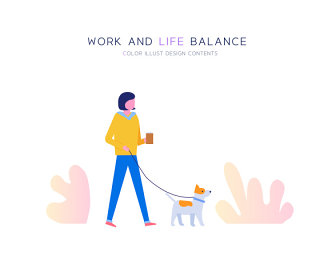 工作生活平衡遛狗小场景网页UI插画娱乐休闲插图AI矢量素材