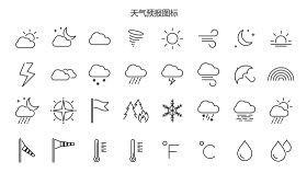 32个天气预报主题线性图标矢量素材