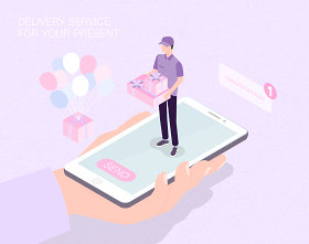 未来送礼物服务生活场景扁平2.5D插画网页UI插图APP设计AI矢量设计素材