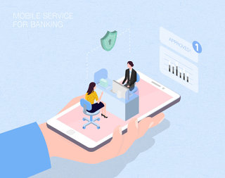 未来线上银行场景扁平2.5D插画网页UI插图APP设计AI矢量设计素材