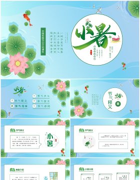 清新卡通荷叶中国传统节气之小暑节气介绍PPT模板