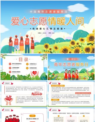 蓝色卡通风中国青年志愿者服务日PPT模板