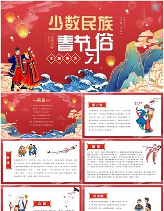 红色国潮风少数民族春节习俗介绍PPT模板