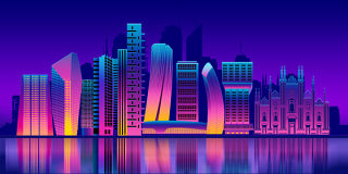 扁平城市高楼渐变剪影风景AI背景素材