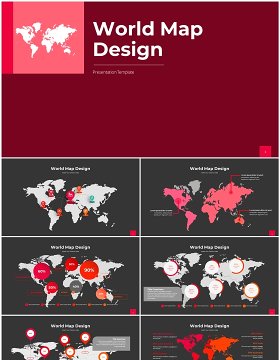 红灰色世界地图信息图表ppt素材模板
