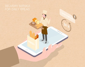 未来面包店生活场景扁平2.5D插画网页UI插图APP设计AI矢量设计素材