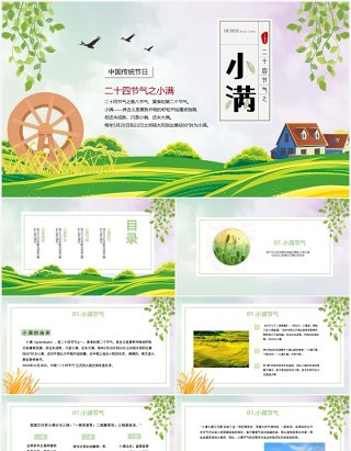 简约卡通二十四节气小满节气PPT模板