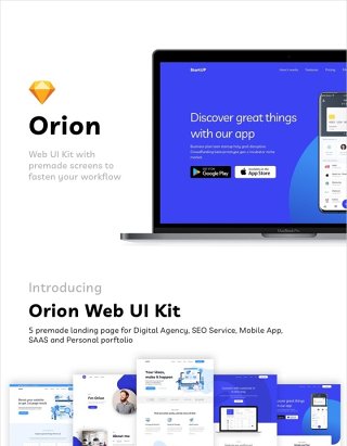 5着陆页和32预制的为您的网络工程现场，猎户座的Web UI工具包 Orion Web UI Kit