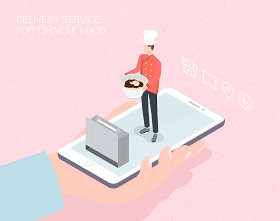 未来中餐厅服务生活场景扁平2.5D插画网页UI插图APP设计AI矢量设计素材