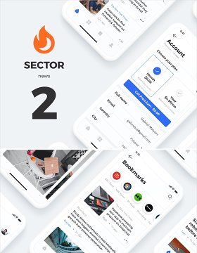 20个高品质新闻应用程序的移动模板，部门UI工具包新闻 Sector UI Kit. News