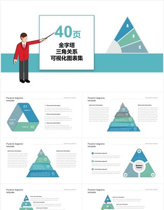 40页金字塔三角关系可视化图表PPT模板