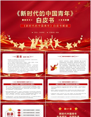 红色简约新时代的中国青年白皮书PPT模板
