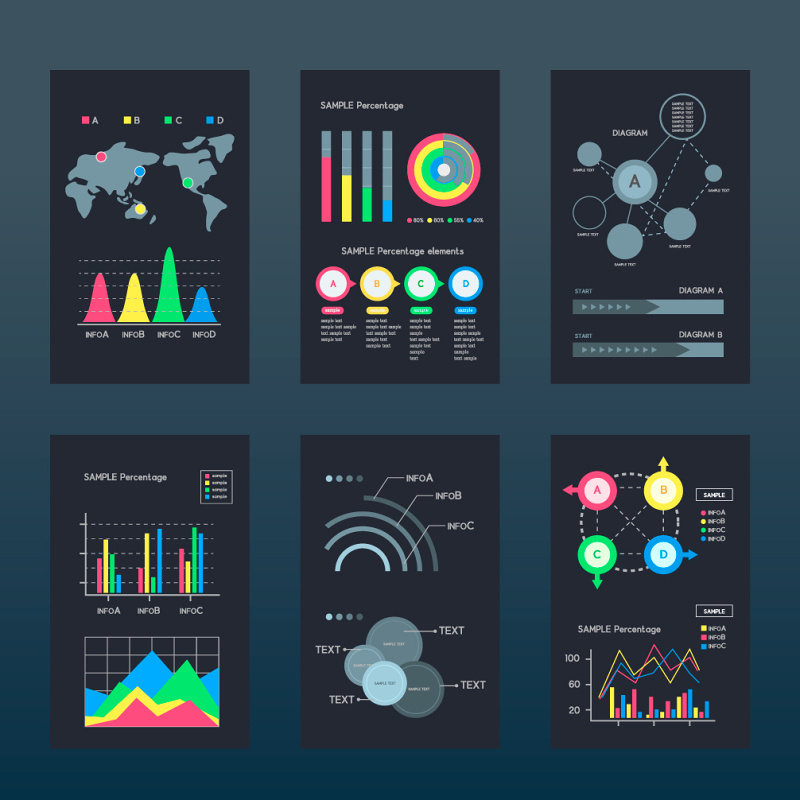 黑色彩色撞色商业报告图表柱状图分析ppt素材可编辑