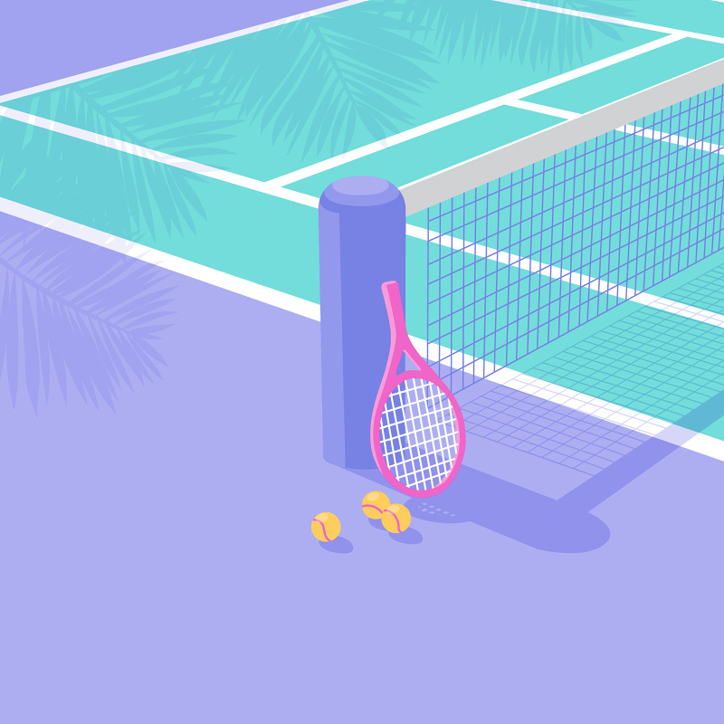夏日清新素材网球场元素插画设计源文件可编辑
