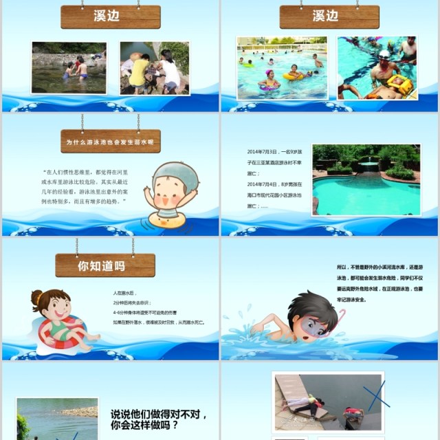 卡通小学生防溺水讲座PPT模板