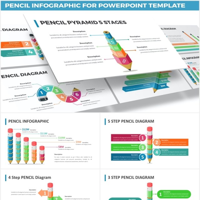 创意铅笔图形信息图表PPT素材可视化元素Pencil Infographic for Powerpoint Template